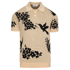 Pull rétro kaki pour homme avec motif d'oiseau et de plante