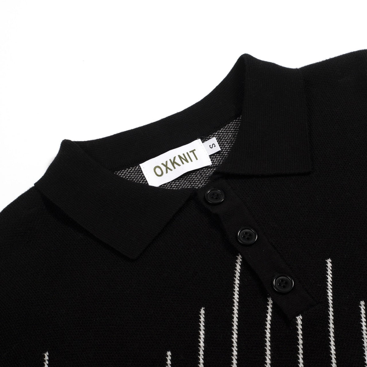 Pull en maille jacquard noir à rayures diagonales rétro pour homme