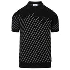 Pull en maille jacquard noir à rayures diagonales rétro pour homme