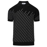 Pull en maille jacquard noir à rayures diagonales rétro pour homme