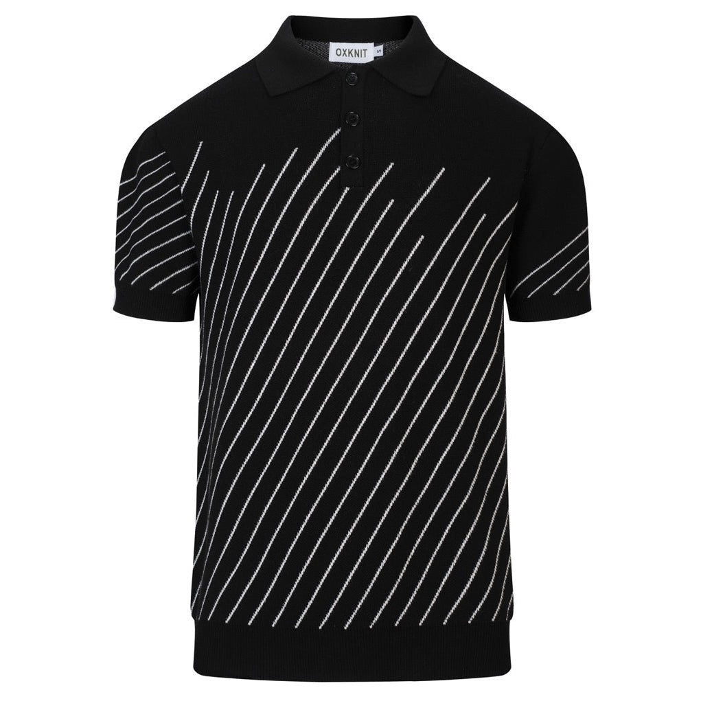 Pull en maille jacquard noir à rayures diagonales rétro pour homme
