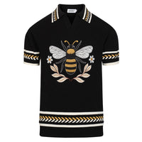 Pull en maille noire pour homme avec broderie d'abeille vintage italienne