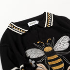 Pull en maille noire pour homme avec broderie d'abeille vintage italienne