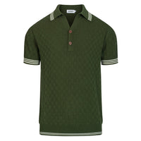 Pull décontracté en tricot pour homme vert, style sportif des années 70, texture en maille