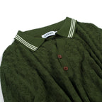 Pull décontracté en tricot pour homme vert, style sportif des années 70, texture en maille