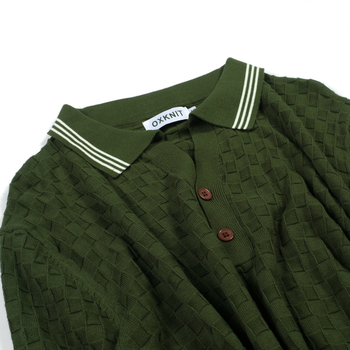 Pull décontracté en tricot pour homme vert, style sportif des années 70, texture en maille
