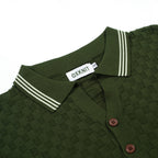 Pull décontracté en tricot pour homme vert, style sportif des années 70, texture en maille