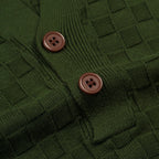 Pull décontracté en tricot pour homme vert, style sportif des années 70, texture en maille