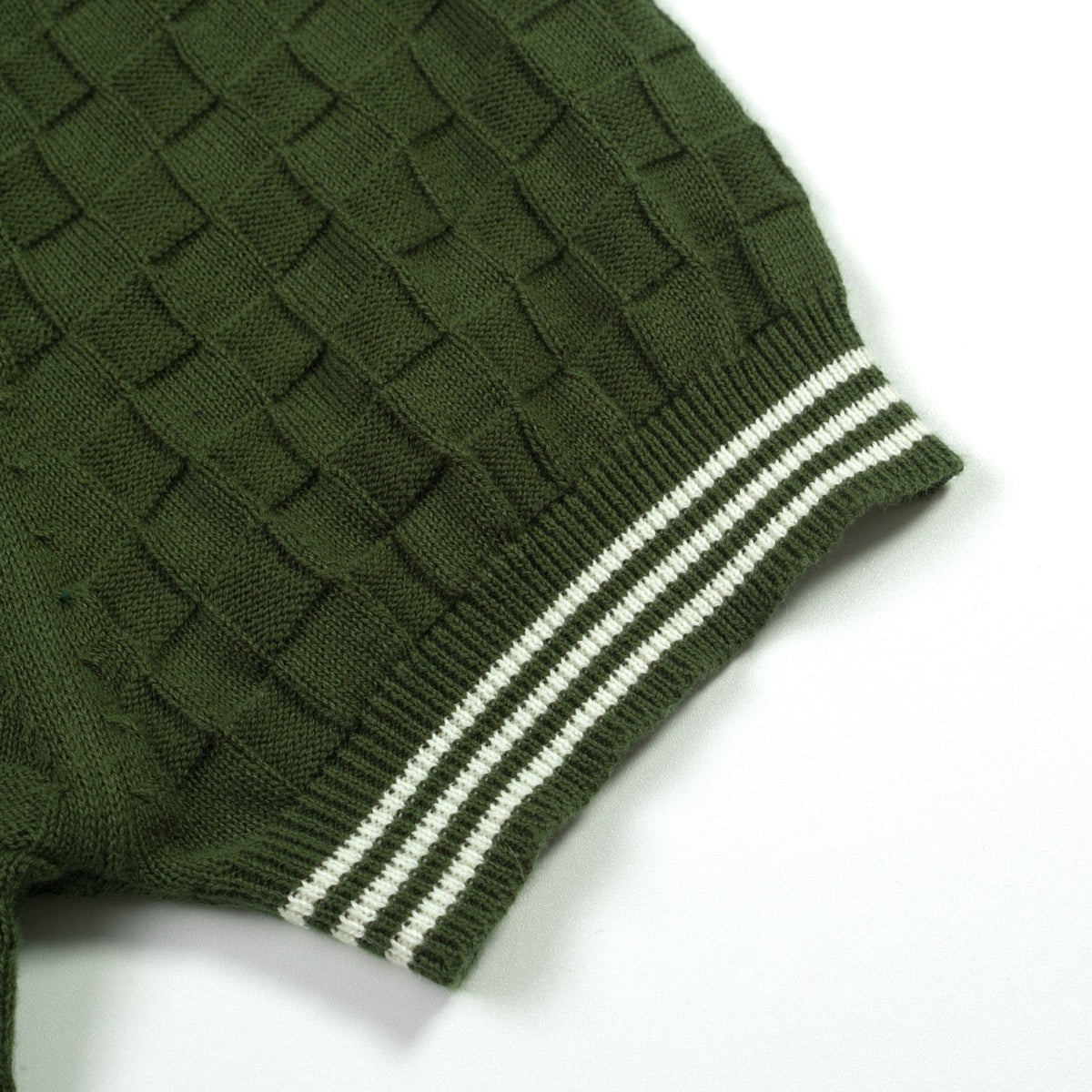 Pull décontracté en tricot pour homme vert, style sportif des années 70, texture en maille