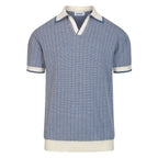 Polo tricoté bleu pour homme au style sportif des années 70