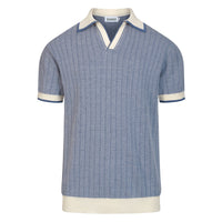 Polo tricoté bleu pour homme au style sportif des années 70