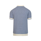 Polo tricoté bleu pour homme au style sportif des années 70
