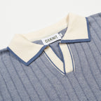 Polo tricoté bleu pour homme au style sportif des années 70