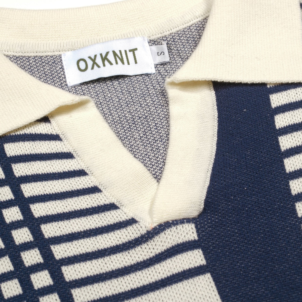 Polo en maille jacquard à motifs irréguliers, style Mod des années 60 pour homme