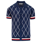 Cardigan en Tricot Style Polo Années 70 pour Homme - Bleu Club de Golf