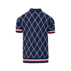 Cardigan en Tricot Style Polo Années 70 pour Homme - Bleu Club de Golf