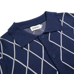 Cardigan en Tricot Style Polo Années 70 pour Homme - Bleu Club de Golf