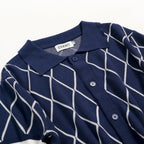 Cardigan en Tricot Style Polo Années 70 pour Homme - Bleu Club de Golf
