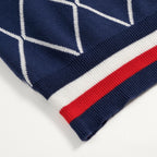 Cardigan en Tricot Style Polo Années 70 pour Homme - Bleu Club de Golf