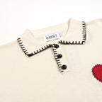 Pull rétro abricot pour homme avec cœur brodé et franges