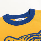 T-shirt tricoté jaune rétro des années 70 pour homme avec motif de tigre ludique