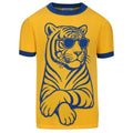 T-shirt tricoté jaune rétro des années 70 pour homme avec motif de tigre ludique