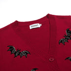 Cardigan en tricot brodé de chauve-souris en dentelle rouge pour femmes - Longueur cropped