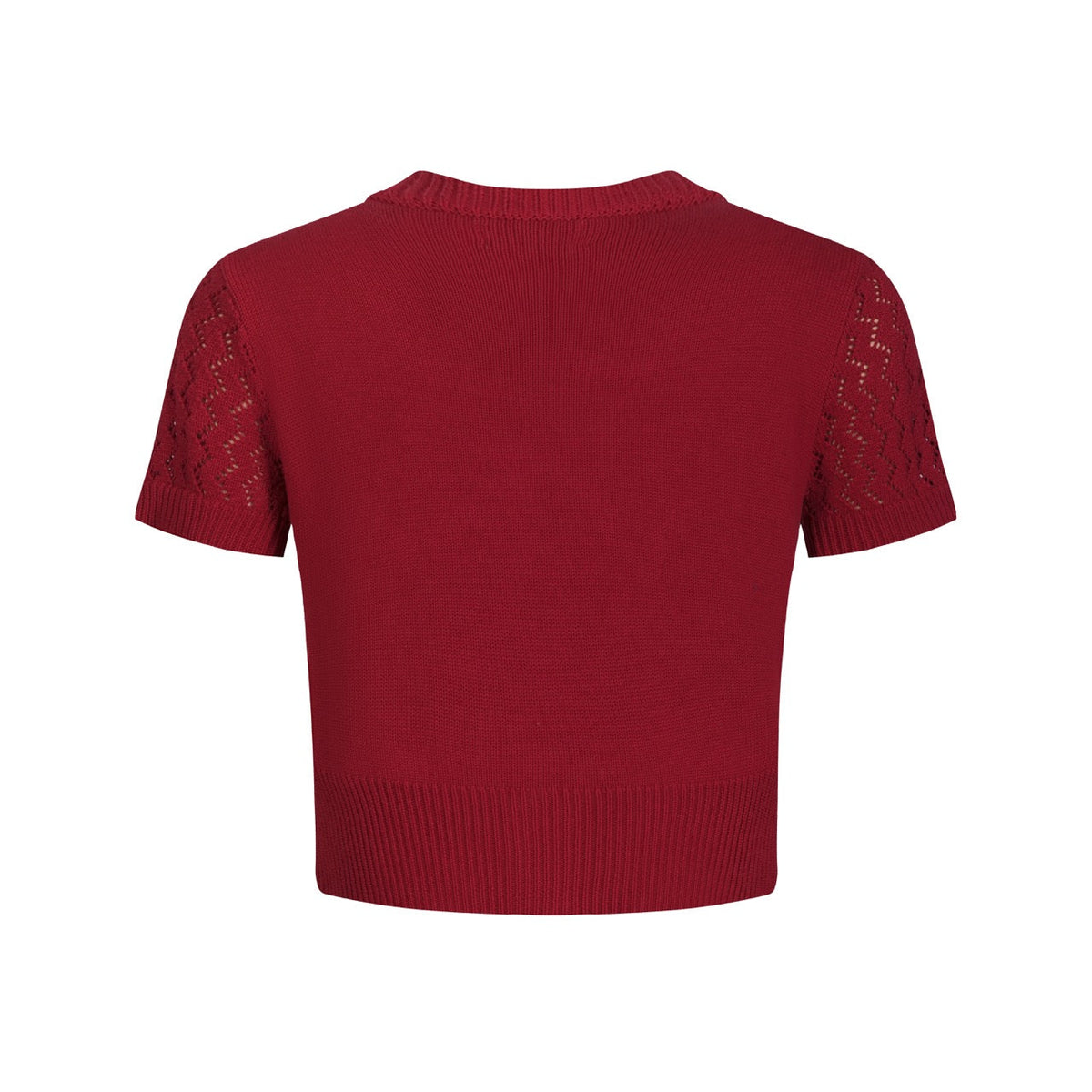 Cardigan en tricot brodé de chauve-souris en dentelle rouge pour femmes - Longueur cropped