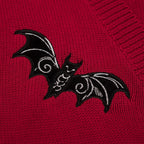 Cardigan en tricot brodé de chauve-souris en dentelle rouge pour femmes - Longueur cropped