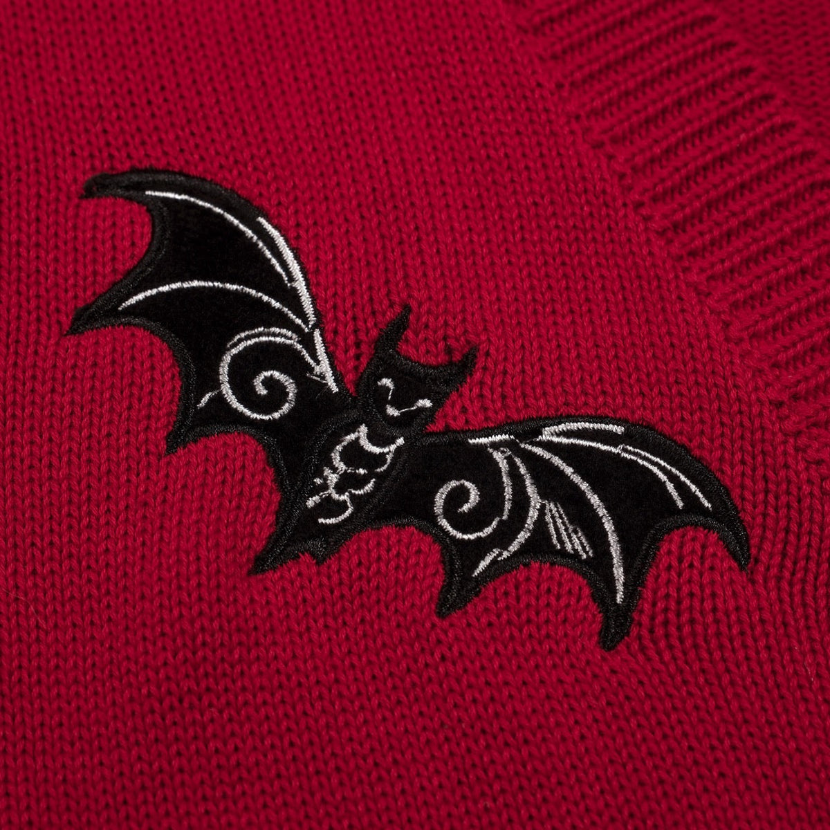 Cardigan en tricot brodé de chauve-souris en dentelle rouge pour femmes - Longueur cropped