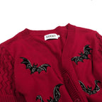 Cardigan en tricot brodé de chauve-souris en dentelle rouge pour femmes - Longueur cropped