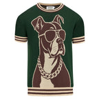 T-shirt vert en maille jacquard pour homme avec motif animalier