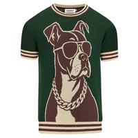 T-shirt vert en maille jacquard pour homme avec motif animalier