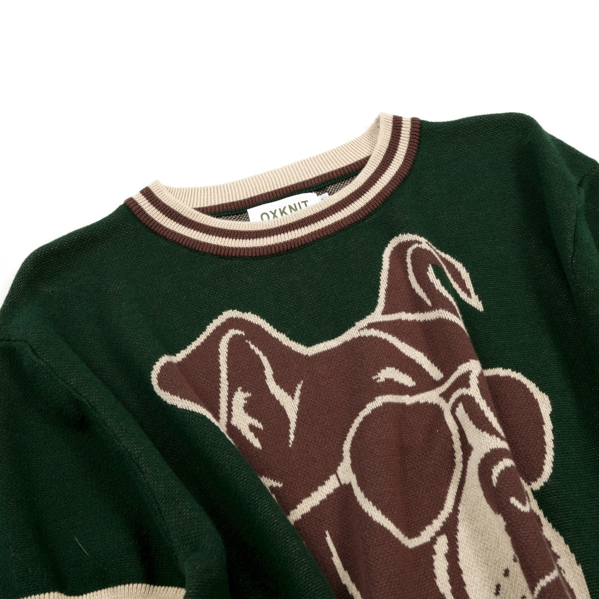 T-shirt vert en maille jacquard pour homme avec motif animalier