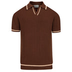 Pull tricoté pour homme des années 70, couleur café foncé, style côtier italien