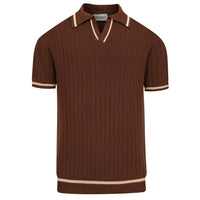 Pull tricoté pour homme des années 70, couleur café foncé, style côtier italien