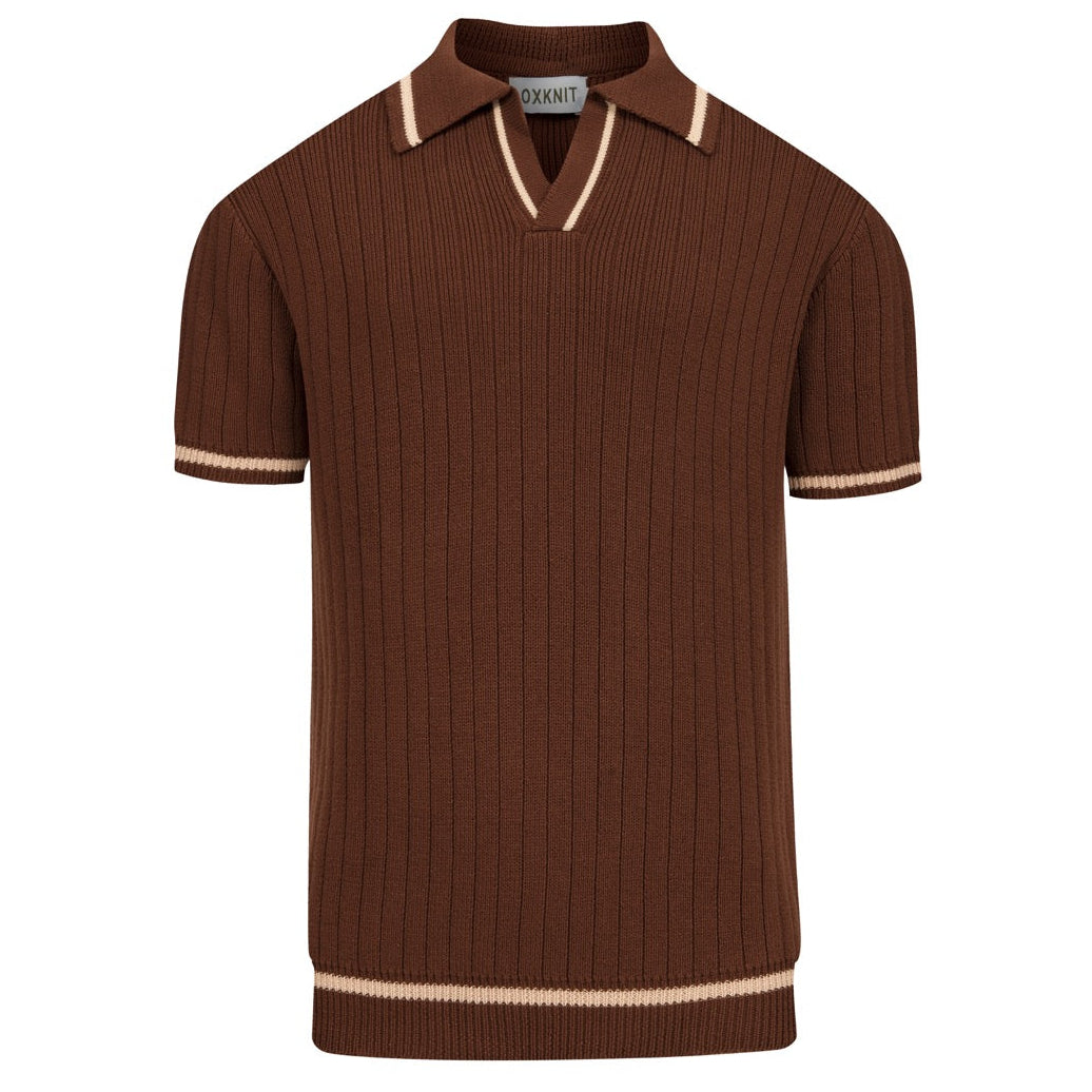 Pull tricoté pour homme des années 70, couleur café foncé, style côtier italien