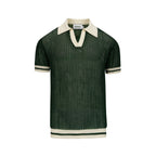 Pull en maille ajourée verte style années 70 pour homme avec col montant