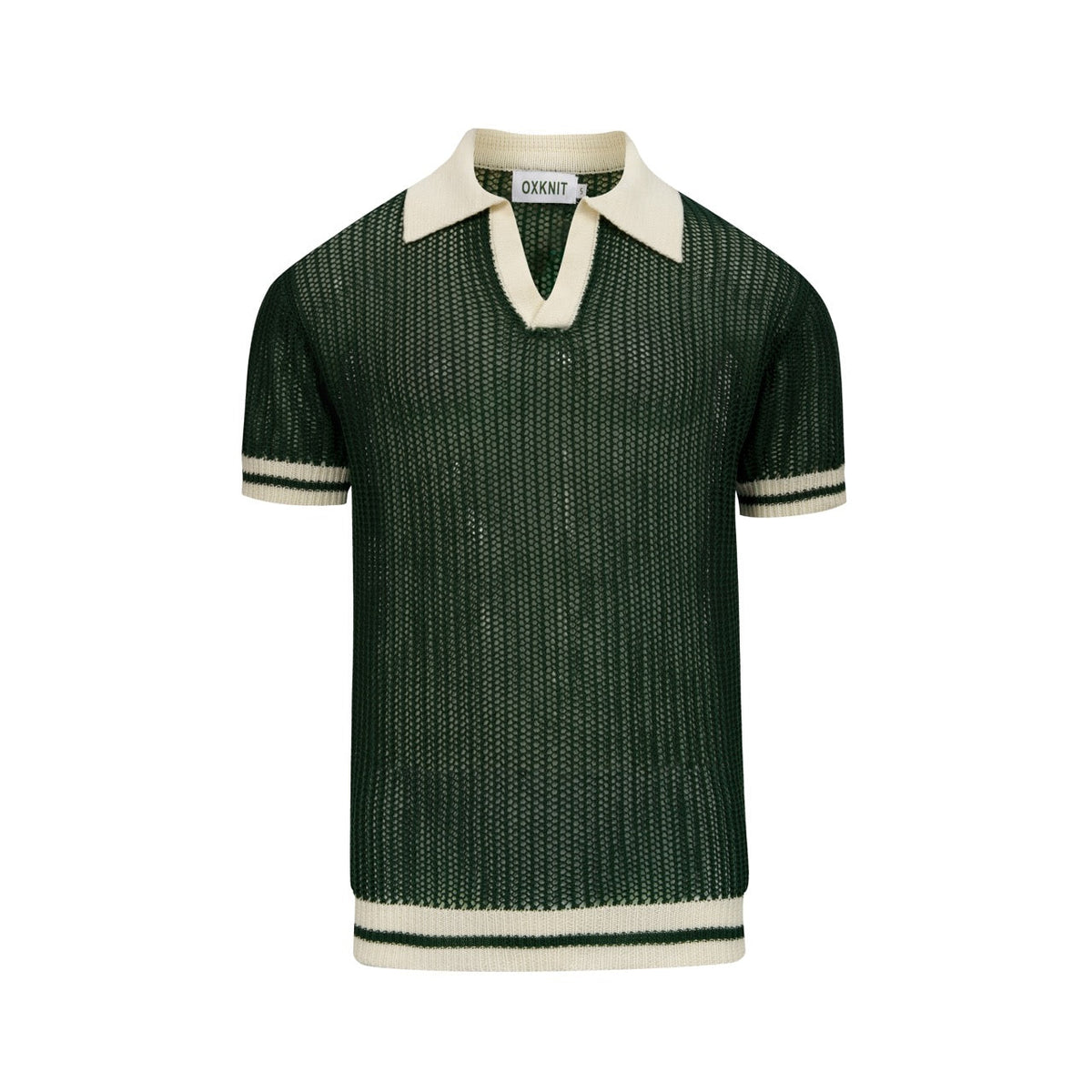 Pull en maille ajourée verte style années 70 pour homme avec col montant