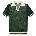 Pull en maille ajourée verte style années 70 pour homme avec col montant