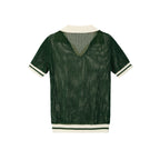 Pull en maille ajourée verte style années 70 pour homme avec col montant