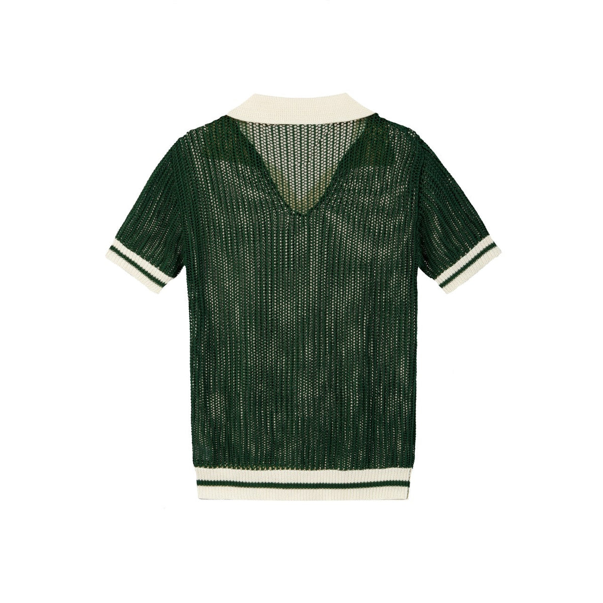 Pull en maille ajourée verte style années 70 pour homme avec col montant