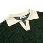 Pull en maille ajourée verte style années 70 pour homme avec col montant
