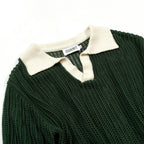 Pull en maille ajourée verte style années 70 pour homme avec col montant
