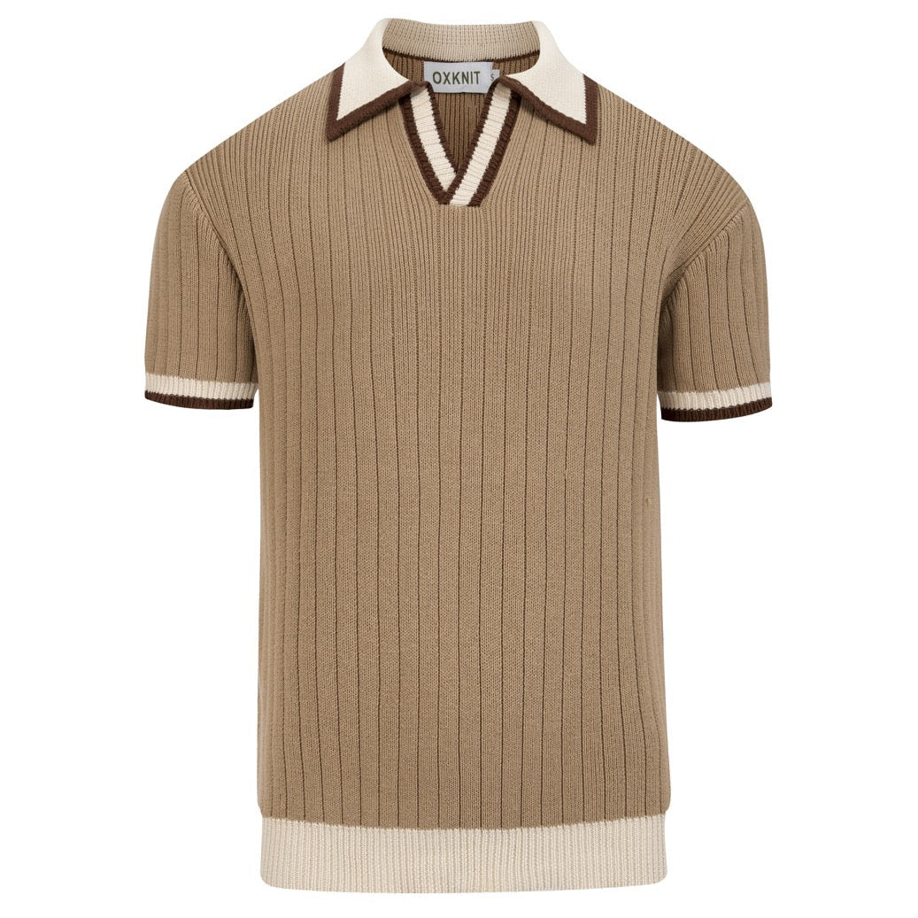 Polo tricoté rétro années 70 pour homme, style décontracté old money