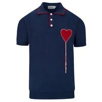 Pull en maille bleu marine pour homme avec motif de cœur brodé