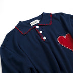 Pull en maille bleu marine pour homme avec motif de cœur brodé