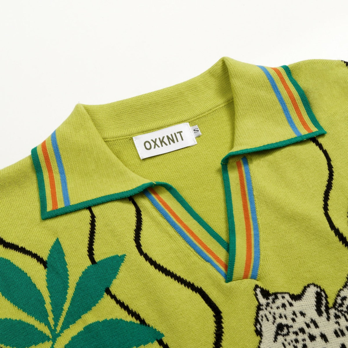 Chemise polo verte à col tricoté pour homme, inspiration tropicale des années 70
