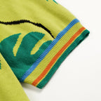 Chemise polo verte à col tricoté pour homme, inspiration tropicale des années 70