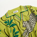 Chemise polo verte à col tricoté pour homme, inspiration tropicale des années 70